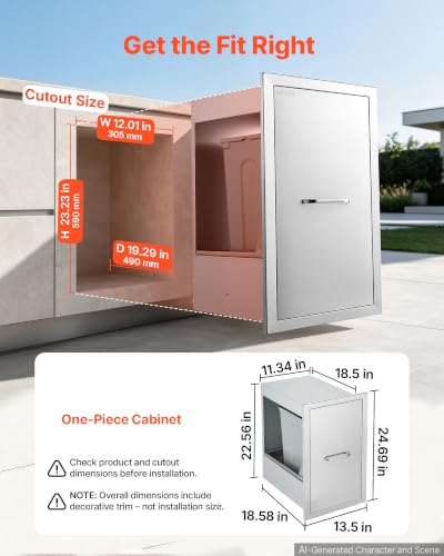 Image of VEVOR Outdoor Kitchen Drawers, 13.5 inchW x25 inchH x19 inchD, Cabinet /Trash /Door /Combo