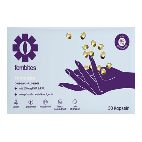 fembites femcaps OMEGA 3 - Natürliches Algenöl mit EPA & DHA - Hochdosiert, Vegan & Laborgeprüft - 30 Kapseln