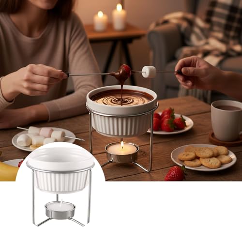 letixnink Ceramic Butter Warmer for Melting Chocolate or Butter - Tea Light Fondue Pot with Metal Stand