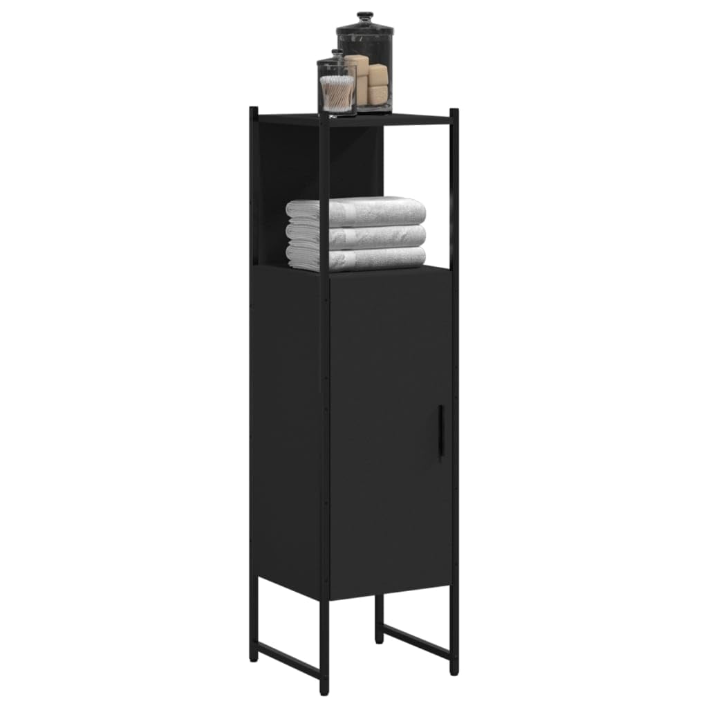 Homgoday Meuble de salle de bain noir 33 x 33 x 120,5 cm en bois multicouche, mobilier de bureau, meuble de rangement étagères, peu encombrant, armoire de rangement