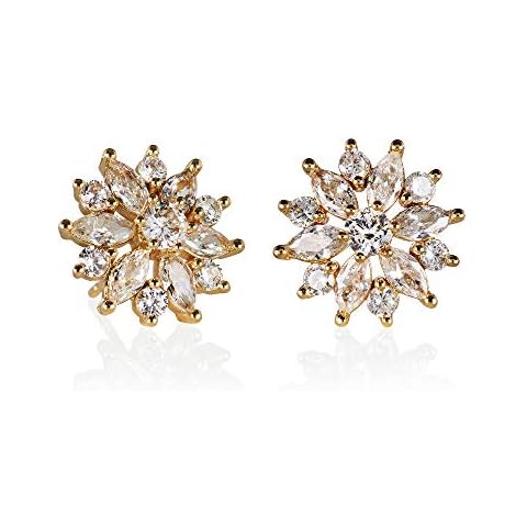 ZAVANA Large Cubic Zirconia Earrings for Women. Sparkling Gold Stud Earrings for Women set with Cubic Zirconia Stones. Gold Earrings for Women, Stone Flower Statement Earrings for Women Cover