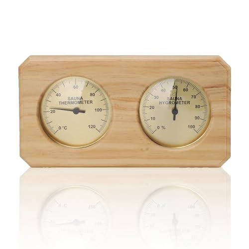 2 in 1 Wooden Sauna Thermometer and Hygrometer 2 in 1 Wooden Sauna Hygrothermograph Sauna Thermometer Sauna Hygrometer for Hotel or Sauna Room, Temperature Measurement for Sauna Room Accessories
