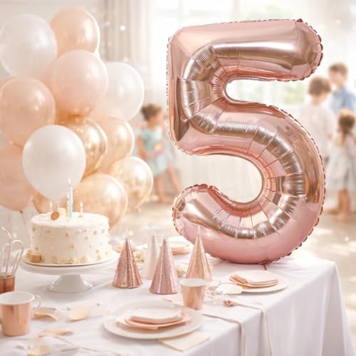 Image of Wanna Party Numerical 5 Rose Gold Balloon for Birthday and Anniversary Party, Number Rose Gold Number Balloon Large Foil Balloon (40inch) (Rose Gold)
