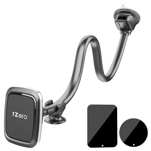 Magnetic Car Truck Phone Mount with 13-Inch Gooseneck Extension Arm, Universal Windshield Dashboard Industrial-Strength Suction Cup Mobile Vehicle Holder for All Cell Phones iPhone by 1Zero