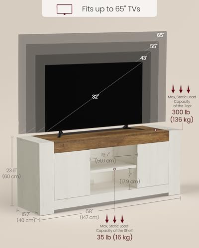 Image of VASAGLE TV Stand, Farmhouse Entertainment Center with Storage Cabinets | Media Console Table for Living Room, Bedroom, for 65 Inch TV, Rustic White and Honey Brown ULTV623W201S