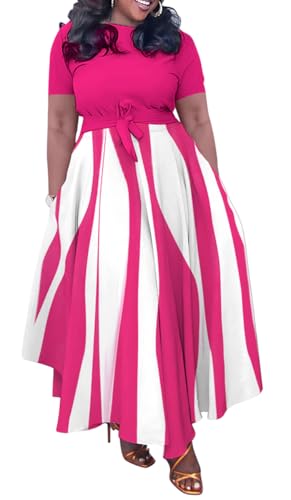Image of BFFBABY Plus Size Dress A Line Dresses for Women Summer Long Dresses with Sleeve Casual Belted