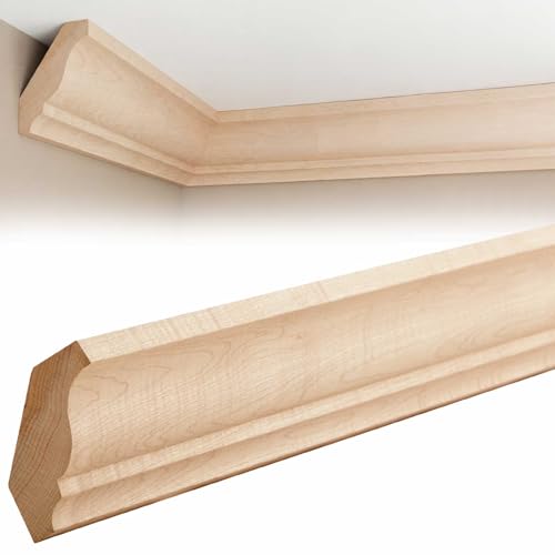 DoubleFill 2 Pack Solid Maple Hardwood Crown Molding Trim 47" x 3/4" x 3-5/8" Real Wood Colonial Ceiling Molding, Unfinished & Stainable, Premium Alternative to Foam & Plastic Trim, 94" Total