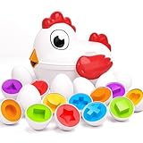 JUKUDAHU Toddler Chicken Easter Eggs - Color Matching Game Shape Sorter with 6 Toy Eggs for Kids 3-5, Fine Motor Skills, Toddler Toys, Educational Gifts for 3-6 Girls Boys Baby