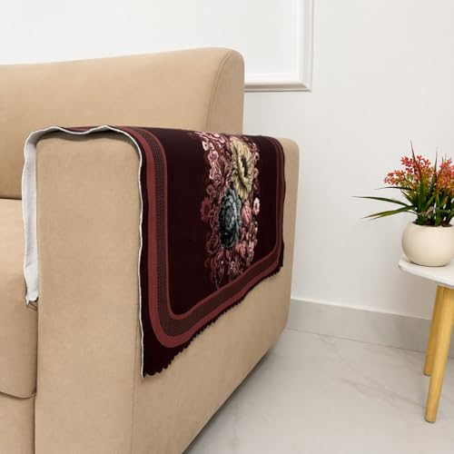 Image of Homerz Premium 'Luxe Series' Sofa Cover | Holland Velvet Fabric | Smooth Finish | Anti-Slip Fleece Backing Couch Protector (Maroon, 2 pc Armrest, Armrest)