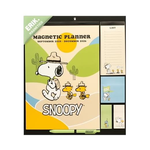 Calendario Magnetico nevera 2025 2026 Snoopy - Organizador semanal nevera Familiar : Planificador mensual 2025 2026 | Incluye Pegatinas, Notas Adhesivas e Imán [16 MESES]