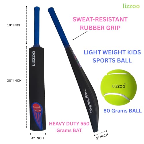 Image of Cricket Kit | Cricket Kit for Kids | Cricket Set | Bat Kit | Toy for Boys & Girls | Outdoor Sports Gift (Plastic Plan Bat (Size-4) 5-10 Years)