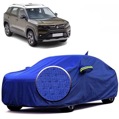 Image of 100% Waterproof 'BlueMax' Car Body Cover for Maruti Suzuki Brezza New with Mirror Pocket, Heat & UV Protection, Triple Stitched, Soft Lining, Full Bottom Elastic & Reflective Radium (Blue)