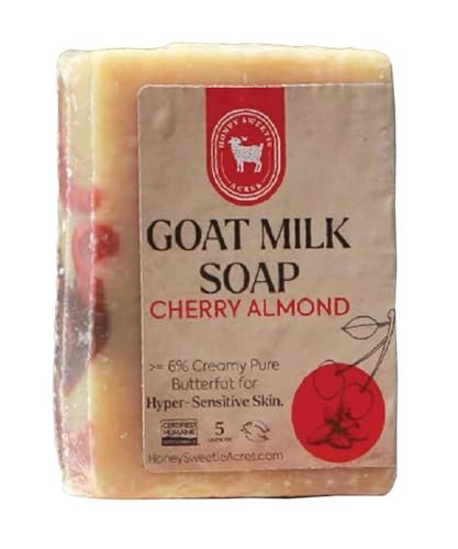 Honey Sweetie Acres Cherry Almond Goat Milk Soap - Handmade 5 oz Bar, Made with Natural Ingredients, Moisturizing & Gentle, Made in the USA