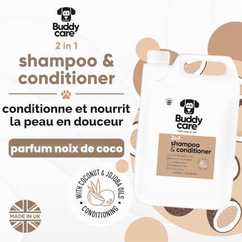 Shampooing et revitalisant 2 en 1 par Buddycare - Shampooing et revitalisant Pratique pour Chiens en Un Seul Produit - avec de l'aloe Vera et de la provitamine B5 (5L) – vue 2