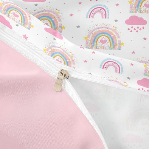 Parure de lit rose imprimé nuage arc-en-ciel avec housse de couette 3 pièces lit King Size