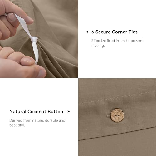 Image of JELLYMONI Cotton Duvet Cover Twin Size - Khaki Comforter Cover with Button 100% Washed Cotton 2PCS Breathable Soft Solid Bedding Set Duvet Cover 68x90in & 1 Pillowcase (NO Comforter)