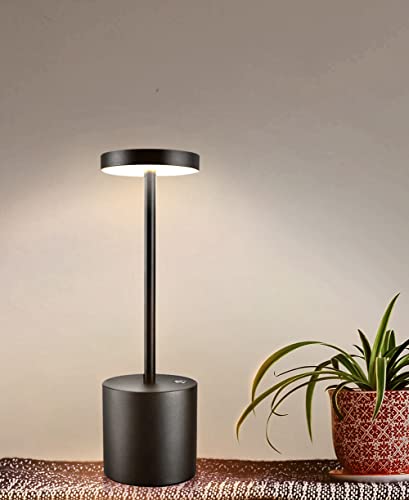 Cordless Table Lamp, Portable LED Small Outdoor Lamps, Rechargeable Battery Operated Desk Lamps, 3 Level Brightness Dimmable Night Light Design for Buffet/Couple Dinner/Restaurant/Bedroom, Black
