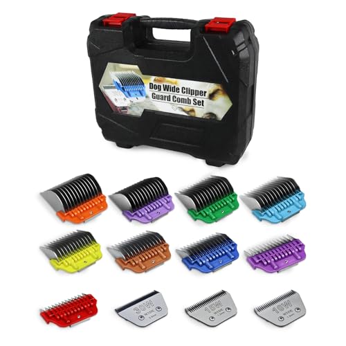 ZATEIRL 10W/15W/30W Breite Schermaschine Klinge & Hunde-Edelstahl-Aufsatz-Schutzkamm-Set für A5-Serie | Aufsteck-/Abnehmbare Kämme (12-teilig)