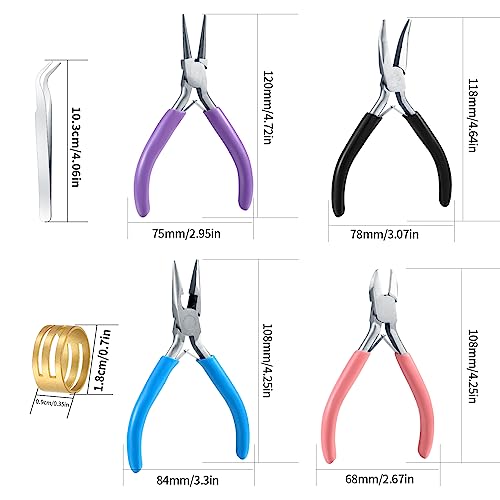 Jewellery Pliers Set, Jewellery Making Tools Kit, Needles Nose Plier, Long Chain Nose Pliers, Wire Cutter, Jewelry Plier Craft Tools for Beading Jewelry Necklace Making Repair Supplies