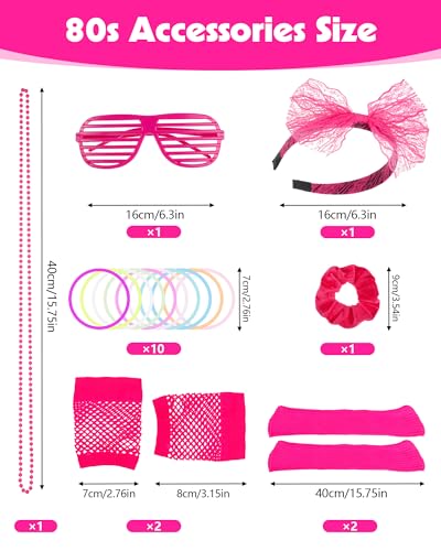 80s 90s Outfit Costume Accessories for Women, 80s Party Lace Headband Necklace Accessory Sets for Fancy Dress Masquerade Retro Party Pink - Thumbnail 2