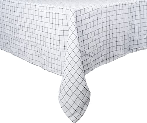 Rectangle Tablecloth 100% Pure Linen 63 X 98 For Dining, Buffet Parties, Buffalo Plaid Tablecloths, Black Linen Tablecloth, Farmhouse Tablecloth, Machine Washable, Black And White Plaid Tablecloths #TOP4