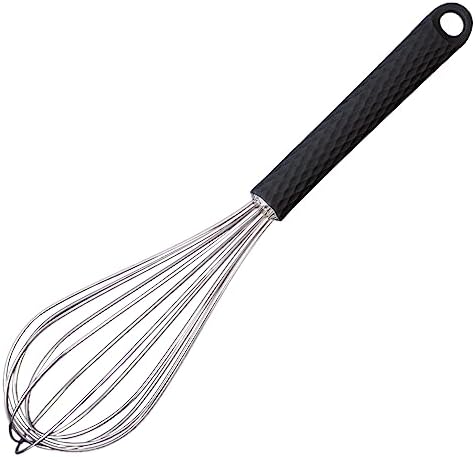 Dr.BEST Stainless Steel Whisk Egg Beater Anti-slip Silicone Handle Comfortable Grip（11 Inch/Black）