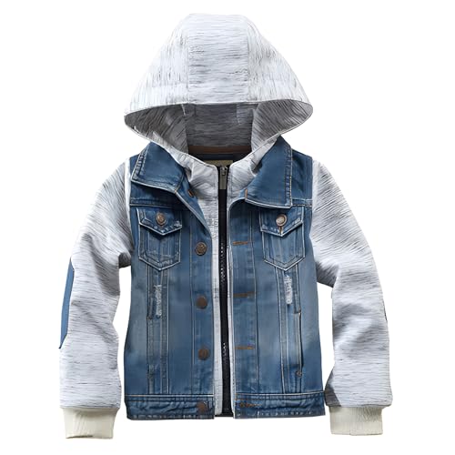 amropi Bambini Ragazzi Giacca di Jeans con Cappuccio Denim Giubbotto Casual Giubbino Jacket Blu02,2-3 Anni