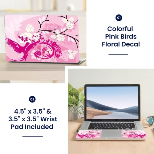 Image of LSS Laptop 15 15.6 Skin Cover with Colorful Pink Birds Floral Pattern for HP Dell Lenovo Apple Asus Acer Compaq - Fits 13.3 inch 14 inch 15.6 inch 16 inch (2 Wrist Pads Free)