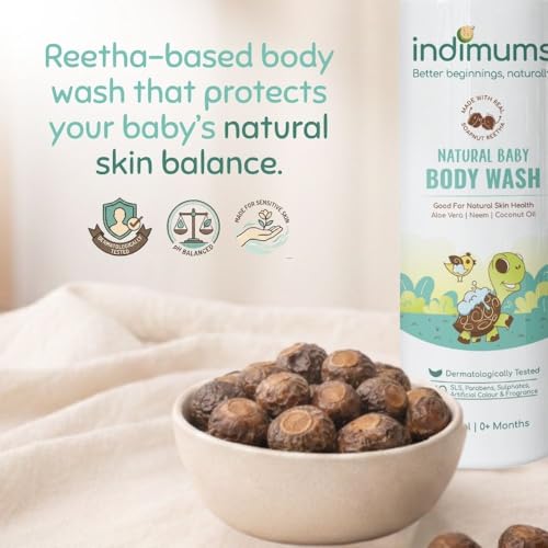 Image of Indimums Natural Baby Body Wash 1 Litre (2x500ml) |Cleans Without Stripping | Supports Skin Barrier | Reetha & Shikakai Not SLS | pH Balanced | Tear-Free | Dermatologist Tested | Best Value Pack