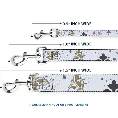 Laisse pour chien solide Buckle Down Fleur Splatter Gris et Blanc premium - 4