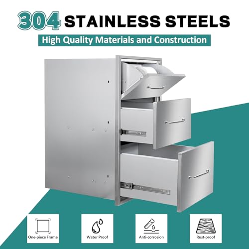 Image of Outdoor Kitchen Drawers with Paper Towel Holder 17 inch W x 30 inchH x 20 inchD Stainless Steel Paper Towel Drawer Flush Mount Access Drawers for Outdoor Kitchen Island, Patio Grill Station