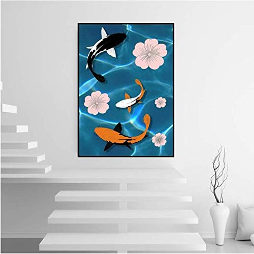 Peinture style chinois koi prune poster moderne salon 50x70