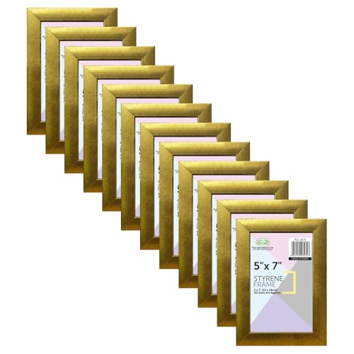 (Set of 12) - Gold Photo Frames 5x7”, Wood Finish Multi Picture Frames with Acrylic Front for Displaying Multiple Photos on Walls Mounted and Tabletop Room Decoration Modern style (Gold)