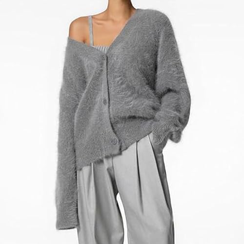 Womens Fall Sweaters Fuzzy V Neck Cardigan Sweater Long Sleeve Knit Sweaters Relaxing Fit Furry Outwear2