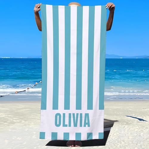 CHARMMYFASHION Personalised Beach Towel with Text for Adults,Custom Beach Towels for Men Women,Personalised Towel Microfibre for Kids Lightweight Quick Dry Swimmming,Sports (Personalised Beach Towel)