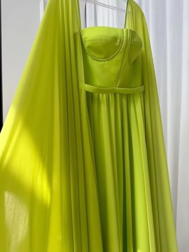 Elegant Strapless Chiffon Prom Dress A-Line Ruffled Long Formal Evening Dress with Cape for Women3