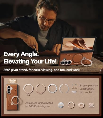 Image of TORRAS Q3 VegSkin for Samsung Galaxy Z Fold 8 Ultra 5G Case, Silicone Leather, 360 Magnetic Stand, Compatible with MagSafe, Hinge Protection, Slim Shockproof Back Cover, Brown