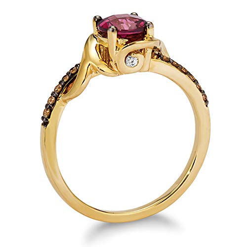 1/10 Carat Diamond And Rhodolite Garnet Filigree Bypass Ring For Women In 14K Yellow Gold (Fancy Brown/G-H, Vs2-Si1, Cttw) Anniversary Promise Ring Size 4.5 By Levian #TOP3