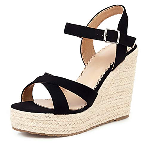 heelchic Women's Strappy Espadrille Platform Wedge Sandals Ankle Strap Concise Summer Comfort Sandal