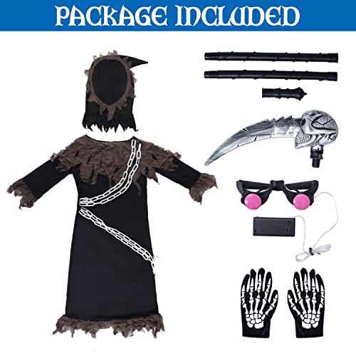 Yoleshy Kids Reaper Costume Grim Reaper Costume With Glowing Up Eyes, Scream Costume Kids Phantom Costume Soul Taker Costume Kids Halloween Costumes For Boys Girls Teens Middle(8-10Yr) #TOP3