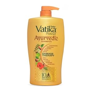 Dabur Vatika Ayurvedic Shampoo – 1L | Damage Therapy | With Power of 10 ingredients for solving 10 hair problems| No Parabens | For all hair types