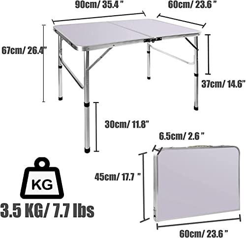 Camping-Klapptisch, 90 cm breit, Aluminium, tragbar, 2 verstellbare Höhen, rechteckig, Picknicktisch für Innenräume, Küche, Abendessen, Catering, Buffet – Bild 3
