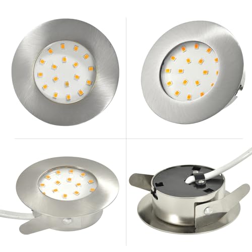 HiBay 6er Set Einbaustrahler LED 5W Flach LED Spots 230V 60mm-68mm Rund Nickel Deckenspots Warmweiß 500LM, Nicht Dimmbar