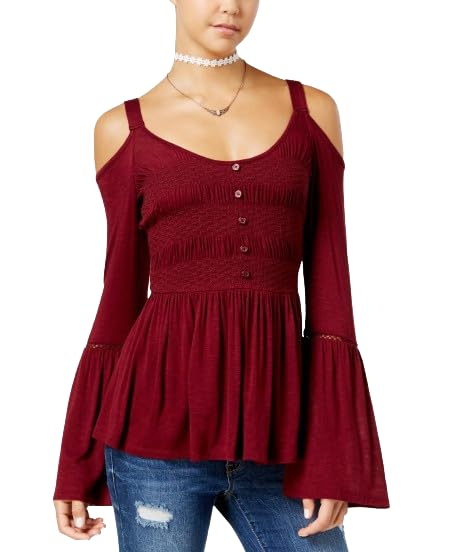 Juniors' Cold-Shoulder Bell-Sleeve Top - Main Image