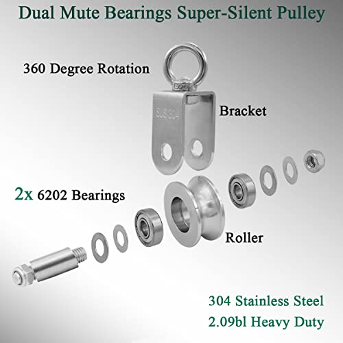 Penkwiio Cable Pulley + Carabiner Duplex Bearing 360 Degree Rotation Loading 1760Lb/800Kg For Pulley System Diy Attachment Lifting Blocks,Hoists,Ladder Lift,Diy Home Projects, Clothesline, Shop Lifts #TOP3