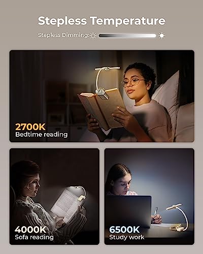 Enclize Reading Light, Rechargeable Book Light For Reading In Bed, 180°Adjustable Light Head- Eye Caring 3 Color Temperature & Stepless Dimming, Ideal For Reading Lovers #TOP2