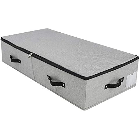 Rigid Collapsible Fabric Under Bed Storage Box with 6 Handles, Zipper Lid, Blankets Garment Comforters Storage Bin Organizer for Bedroom and Wardrobe , 35x 16.5 x 7inch, Dark Grey Cover