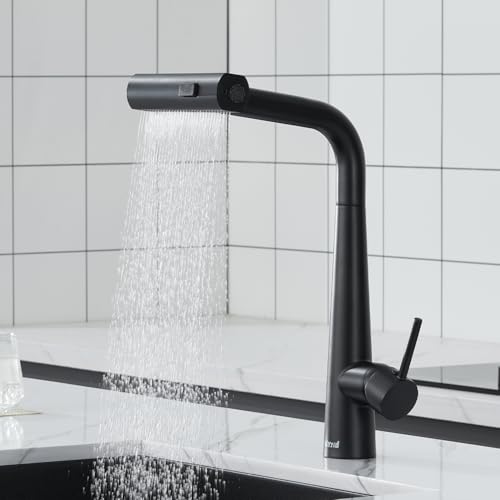 Ulytid Grifo Cocina Negro Extraible, Grifos Cocina Fregadero con 3 Modos de...