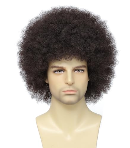 Image of Men's Afro Wig, 70s /80s Disco Costume Wig for Halloween, Theme Parties Cosplay(Dark Brown)