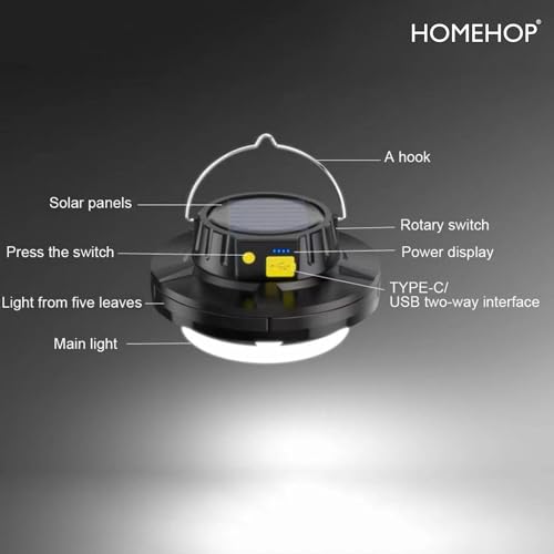 Image of Homehop Solar Light Outdoor Home Garden 40W Waterproof USB Portable LED | Solar Emergency Light Rechargeable Automatic Wireless Camping Hanging Lamp For Tents, Garage and Indoor (ABS-Pack of 2)
